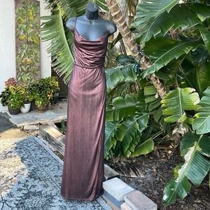 Laundry by Shelley Segal metallic bronze copper slit front  slip dress